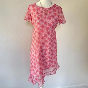 Vintage 70’s pink summer floral double layered asymmetrical slip on dress